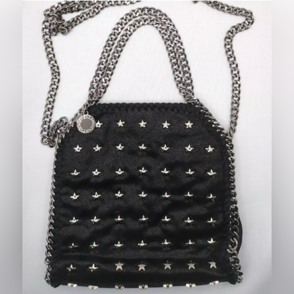 STELLA MCCARTNEY Mini Falabella Shaggy Deer Embellished Shoulder Bag Black EUC - Picture 1 of 14